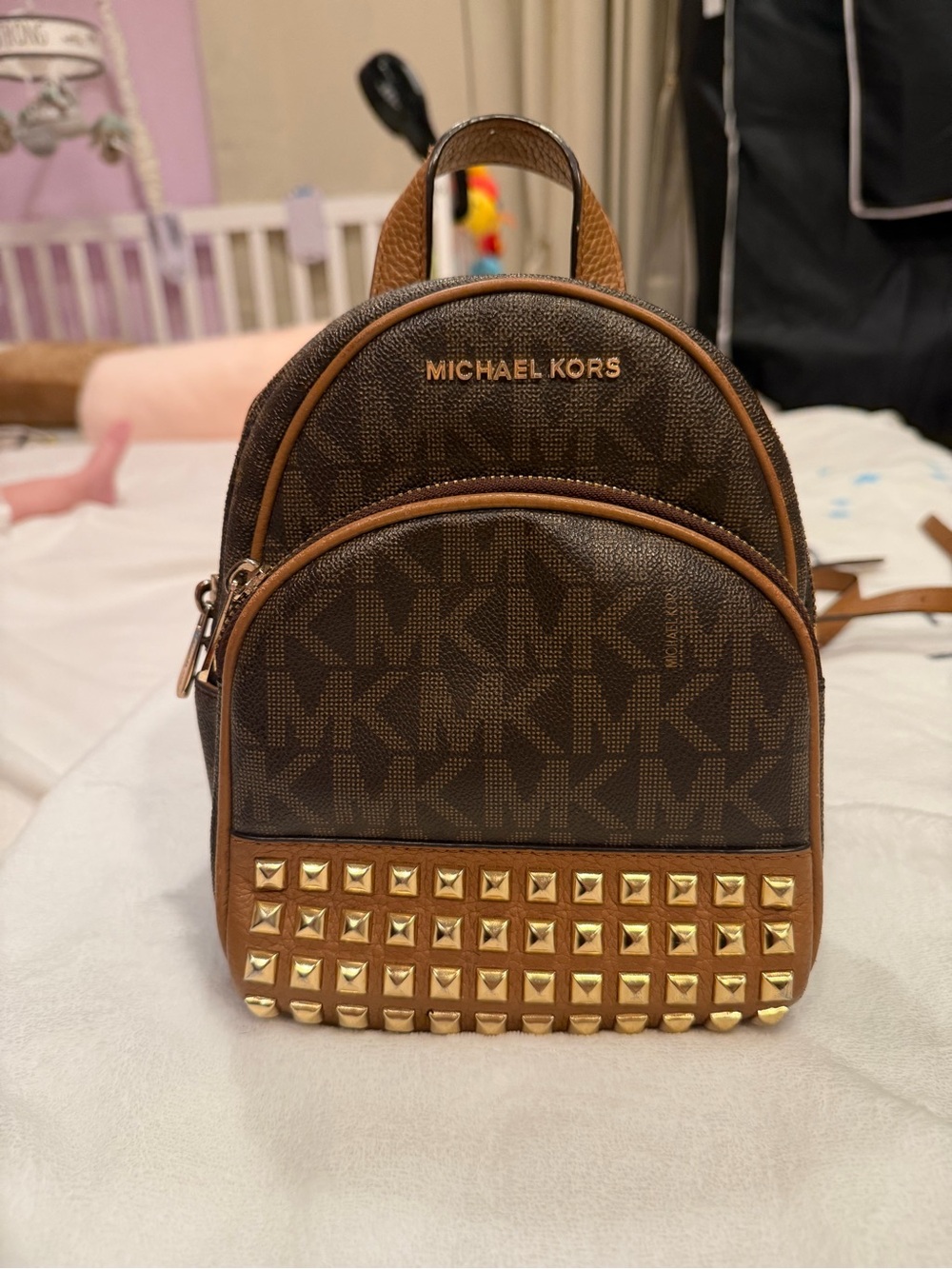 Michael Kors Brown and Tan MK Logo Mini Backpack